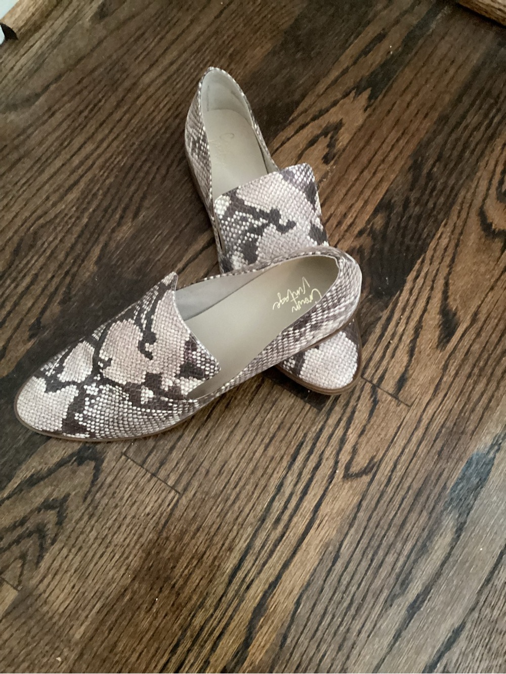 Crown Vintage Beige Taupe Snake-Print Slip-On Loafers